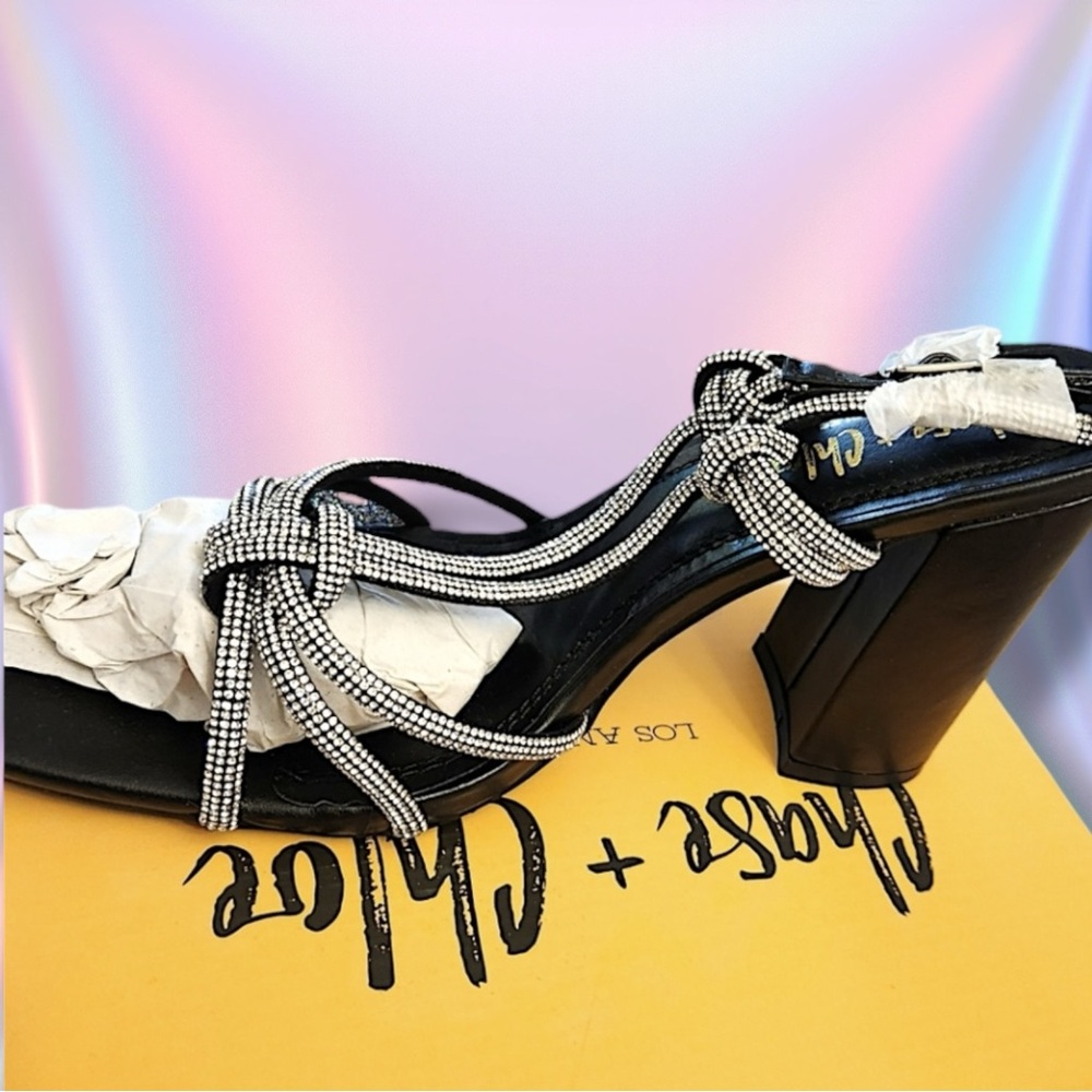 Chase + Chloe Black Silver Rhinestone Heels Black Size 7.5 NWT New in Box